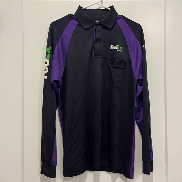 FedEx Ground Long Sleeve Polo Shirt Stan Herman Black Purple Uniform Mens Medium